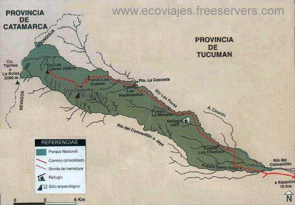 mapa del Parque Nacional Campo de los Alisos